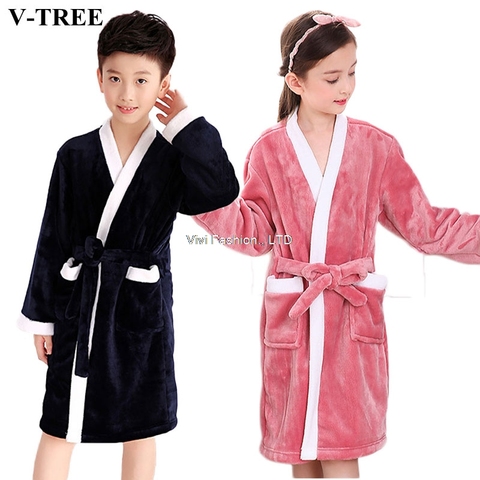 Winter Kids Bathrobe Fleece Robes For Boys Solid Girls Pajamas Warm Children Pyjama Teenager Bath Robe Swimming Clothing ► Photo 1/6