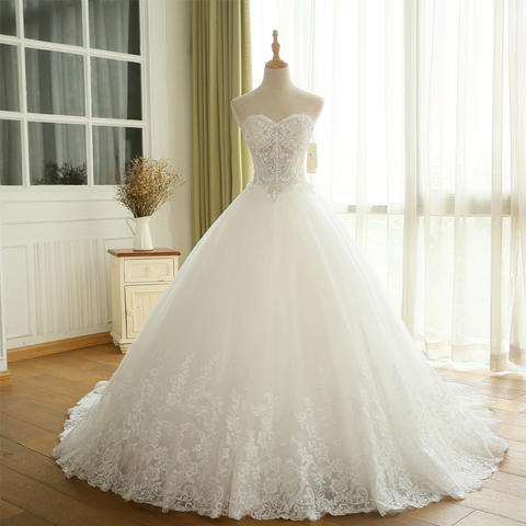 BEPEITHY Sexy Sheer Lace Crystal Ball Gown Wedding Dress Casamento Sweetheart Vintage Princess Bridal Dresses Vestido De Novia ► Photo 1/6