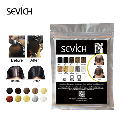 Sevich refill 100g hair fiber hair loss products hair building fibers powders thicken thin hair 10 colors keratin hair regrowth ► Photo 1/6