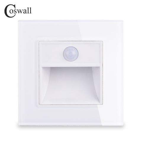 COSWALL Porch / Corridor / Corner / Stair Lamp Wall PIR Footlights Switch Human Body Sensor Lamp Glass Panel 180° Sensor Range ► Photo 1/6