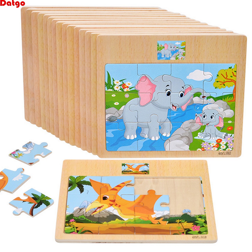 Wooden Animal Blocks Puzzle Jigsaw Board Kids Baby Learing Educational Toys 