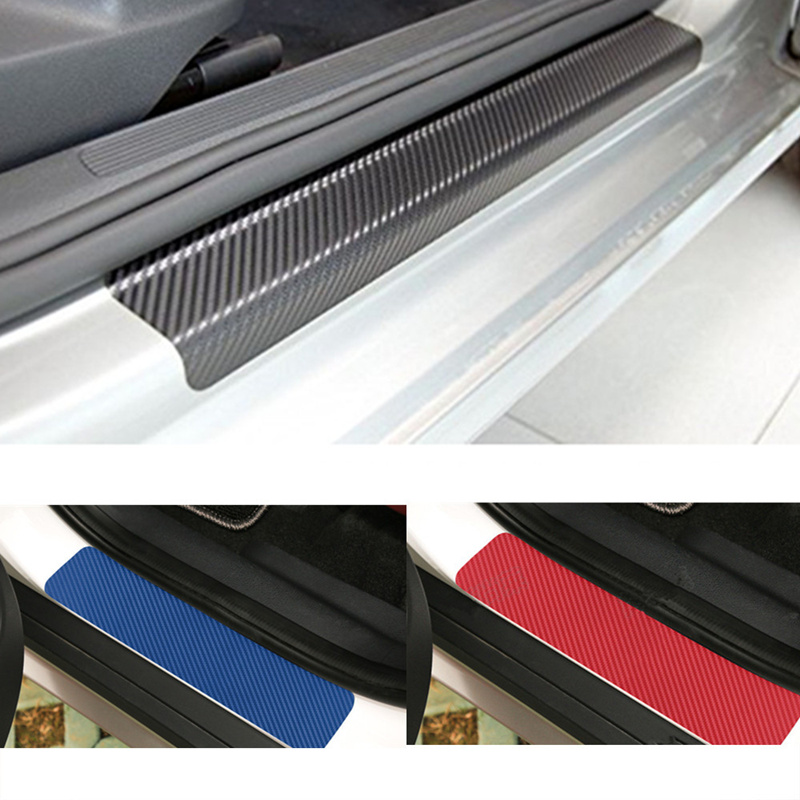 4pcs 3D Carbon Fiber Look Car Door Plate Sill Scuff Cover Sticker Anti Scratch