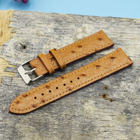 Onthelevel Ostrich Pattern 18mm 20mm 22mm Watch Strap Genuine Leather Watchbands Yellow Ostrich Leather Watch Strap #BF ► Photo 1/5