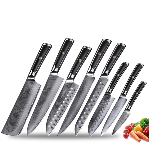 Sunnecko 8pcs Damascus Kitchen Knives Set Gift Box Chef Slicing Utility Paring Knife Japanese VG10 Steel G10 Handle Sharp Cutter ► Photo 1/6