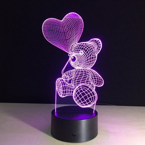 3D Touch Night Light LED Heart Balloon Bear Lamp Kids Bedroom Bedside Nightlight  Children Gift ► Photo 1/1