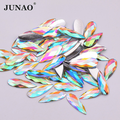 JUNAO 100pc 8*22mm Crystal AB Drop Rhinestone Flat Back Resin Crystal Stones Non Hotfix Strass Scrapbook Beads for DIY Crafts ► Photo 1/6