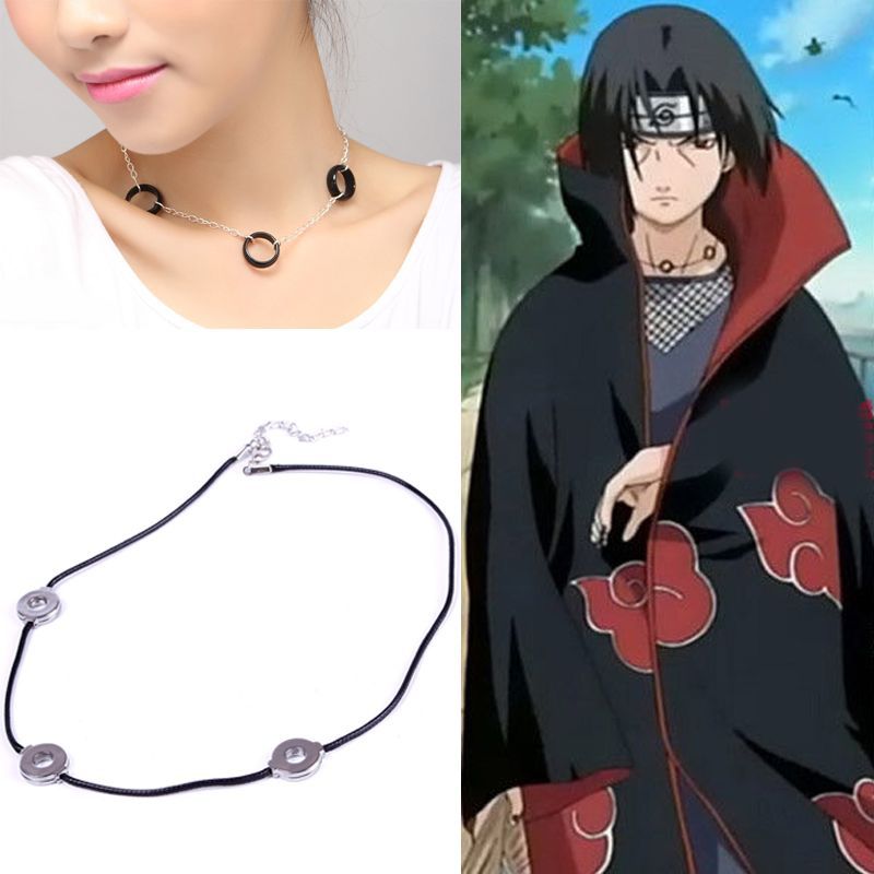 NEW Anime Naruto Akatsuki Itachi Uchiha Necklace Cosplay 3Loops Rings Pendant