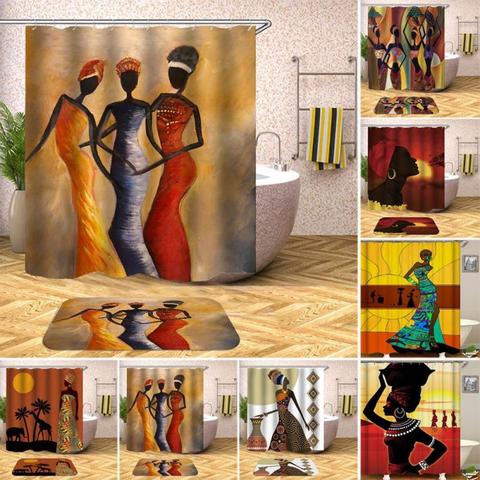 Africa Beautiful Women Waterproof Shower Curtain Home Bathroom Curtains with 12 Hooks Polyester Fabric Shower Curtain ► Photo 1/6