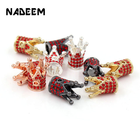 5pcs/lot Luxury Micro Pave Red CZ Zircon Crystal European Spacer Beads Crown Shape Charms Beads for Bracelet Making Jewelry ► Photo 1/6