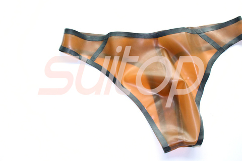 Men 's rubber latex briefs thong in trasparent brown and black ► Photo 1/6