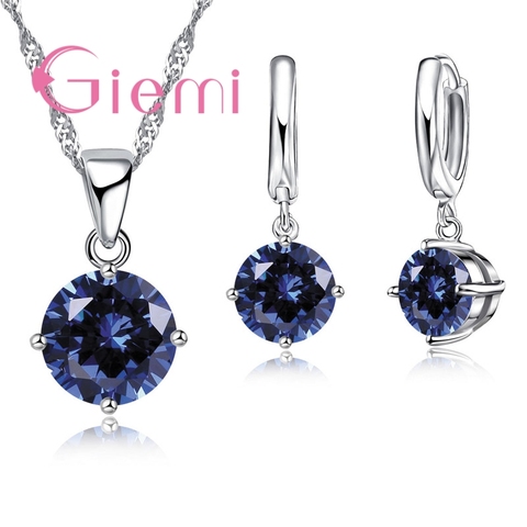 925 Sterling Silver Pendant Necklace Earrings Set Fashion Jewelry Trendy Style Austrian Crystal Women Engagement ► Photo 1/6