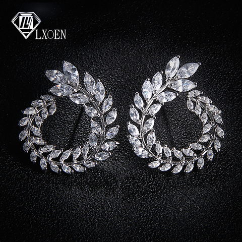 Luxury Olive Branch Cubic Zirconia Stud Earrings For Women White Gold Color Trendy Earrings Earrings Gift E119 