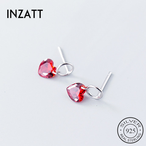 INZATT Pure 925 Sterling Silver Romantic Drop Earrings Red Crystal Heart Hollow Round Accessories Fashion Woman Earrings 2022 ► Photo 1/5