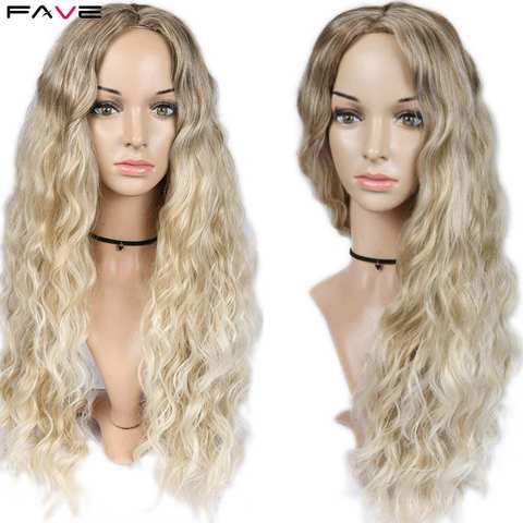 FAVE Kinky Curly Long Soft Synthetic Wig Ombre Light Brown Blonde For Black American Women Heat Resistant Fiber Cosplay Wigs ► Photo 1/6