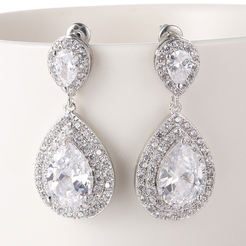 LXOEN Fashion Luxury Pear Drop Earrings With Water Drop Cubic Zircon Silver Color Earrings Jewelry Gift Pendientes ► Photo 1/6