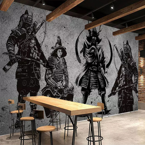 Custom Murals Wallpaper 3D Japanese Samurai Cement Wall Creative Art Wall Painting Restaurant Cafe Background Wall Covering 3 D ► Photo 1/6