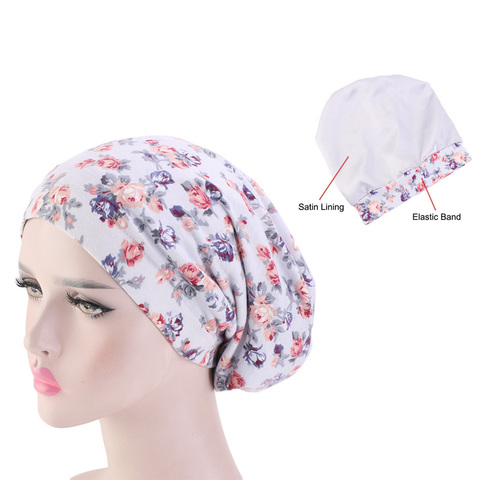 New women Cotton print baggy hat satin lining chemo cap elastic band night sleep cap Headwear Hair Accessories ► Photo 1/6