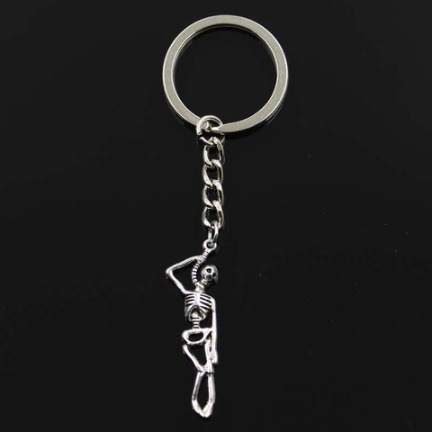 Fashion Skeleton Man Halloween 42x8mm Pendant 30mm Key Ring Chain Silver Color Men Car Gift Souvenirs Keychain Dropshipping ► Photo 1/4