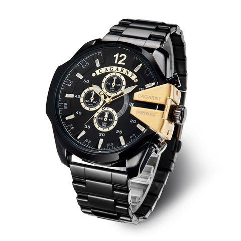 Cagarny Men Watch Gold Black Stainless Steel Men's Quartz Watches Fashion Male Clock Man Sports zegarek meski relogio masculino ► Photo 1/6