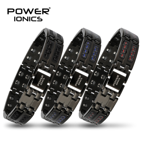 Power Ionics Mens black/blue/red carbon fiber 100% Pure Titanium Magnetic Therapy Bracelet Wristband improve blood circulation ► Photo 1/6