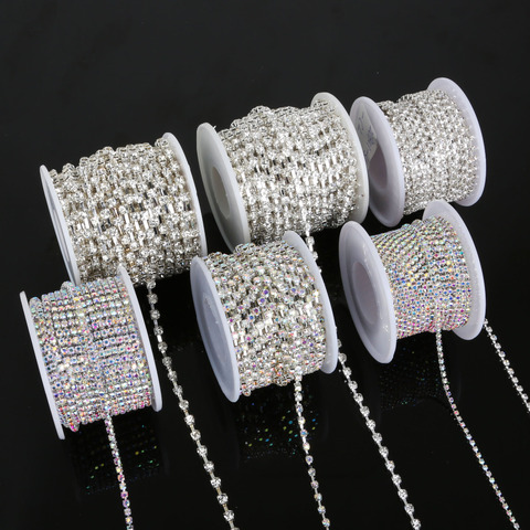 10 Yards Clear/White AB Crystal SS6(2mm)-SS18(4.5mm) silver base Apparel Sewing style DIY beauty accessories rhinestone chain ► Photo 1/1