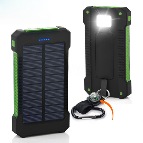Portable Solar Power Bank 10000mah Waterproof External Battery Backup Powerbank 10000 mah Phone Battery Charger LED Pover Bank ► Photo 1/6