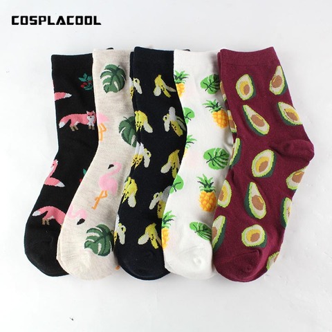 [COSPLACOOL]Harajuku Cute Flamingos/Avocado/Pineapple Novelty Socks Women Kawaii Animal Fruit Socks Plant Funny Calcetines Mujer ► Photo 1/6