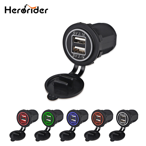 Herorider USB Power Outlet 4.2A Car Charger Dual Socket Adapter Motorcycle USB Charger Cigarette Socket For Motorcycle Car 12v ► Photo 1/6