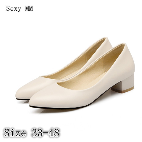 Square Low High Heel Shoes Women Pumps Woman Office Career Shoes Low High Heels Plus Size 33 - 40 41 42 43 44 45 46 47 48 ► Photo 1/6