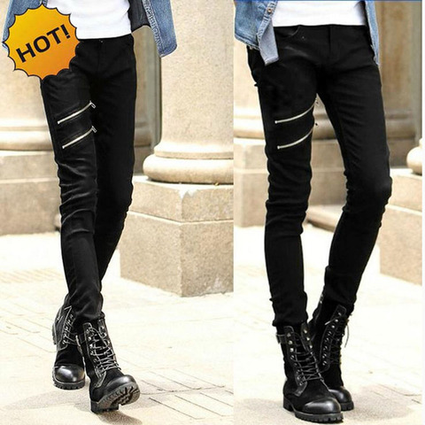 Wholesale 2022 Fashion summer Men's jeans man Teenagers biker skinny Mens sulee jeans male denim Double zipper black pants ► Photo 1/5