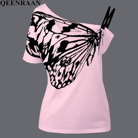 2022 Summer Sexy Off Shoulder Butterfly Print T shirt Women Cotton Slim Sling Shirts Chemise Femme Tops shirt camisas mujer ► Photo 1/6