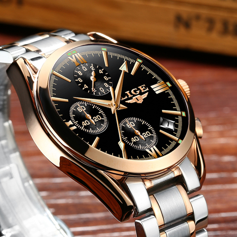 Relogio Masculino LIGE Men Top Luxury Brand Military Sport Watch Men's Quartz Clock Male Full Steel Casual Business gold watch ► Photo 1/6