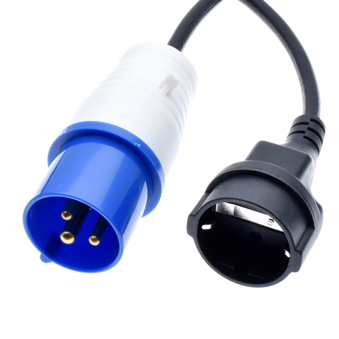 IEC 60309 332P6 to Schuko CEE7/7 Outlet socket,connect the Schuko Plug to the 332C6 receptacle power cord,IP44,1.5mm wire guage ► Photo 1/6