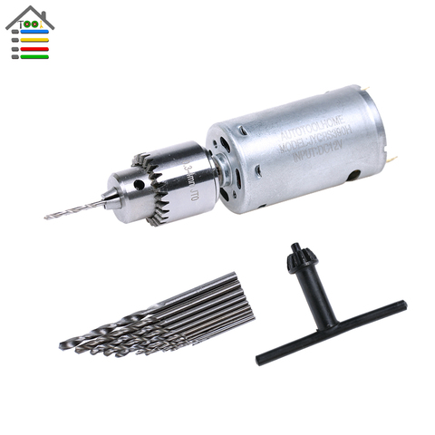 DC 12V Motor Electric Drill Mini Hand Drill PCB Drills Press Drilling  Set with 10PC 0.5-3mm Twist Bits and 0.3-4mm JT0 Chucks ► Photo 1/6