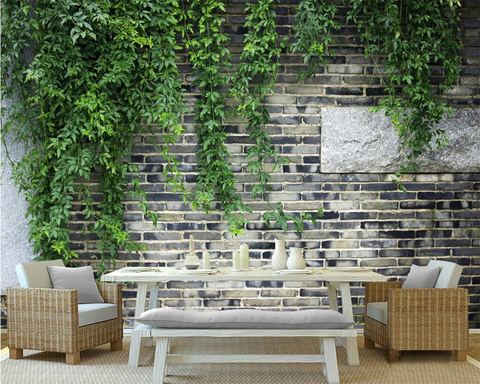 Beibehang Custom wallpaper brick wall green leaves flower vine brick wall TV background wall living room bedroom 3d wallpaper ► Photo 1/2