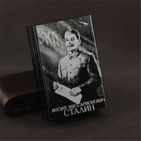 High quality aluminium alloy automatic cigarette case Joseph Stalin ultra thin male cigarette box  laser designed forever ► Photo 1/6