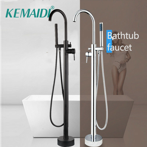 KEMAIDI  Floor Mounted Bathtub Filler Shower Roman Tub Faucet Set Free Standing Black Bathtub Round Spout Bath Mixer Tap ► Photo 1/6