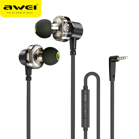 AWEI Z1 Wired Dual Driver Earphone Headset Sport Stero Bass Sound Earphones With Microphone 3.5mm Jack Earbuds For Phones Mp3 ► Photo 1/6