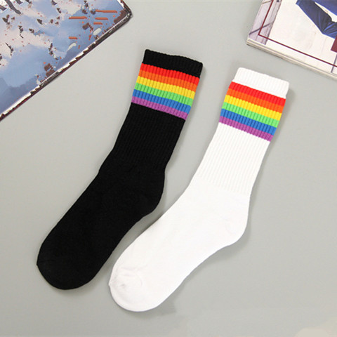 1 Pair Rainbow Stripe Cotton Socks LGBT Gay Les Proud Socks Novelty Happy Towel Socks Gifts Sports Sweat Absorbent YLM9918 ► Photo 1/5