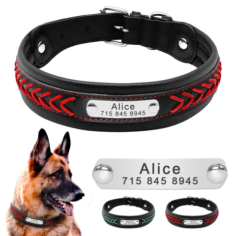 Dog Collar Personalized Dog Tag Collar Custom Leather Dog Collars For Medium Large Dogs Beagle Pitbull German Shepherd M L XL ► Photo 1/6