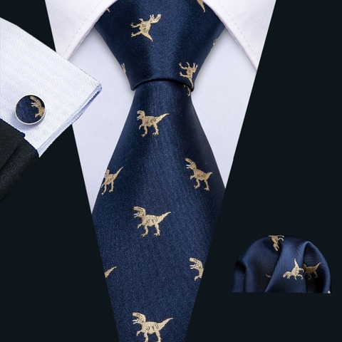 2022 New Arrival Men's Ties Set Dinosaur Pattern Navy Gold Mens Wedding Necktie 8.5cm Necktie Business Silk Ties For Men FA-5191 ► Photo 1/6