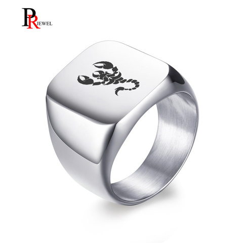 Punk Scorpion Rings for Men Solid Silver Color High Polished Stainless Steel Band Biker Men's Signet Ring Free Engraving ► Photo 1/1
