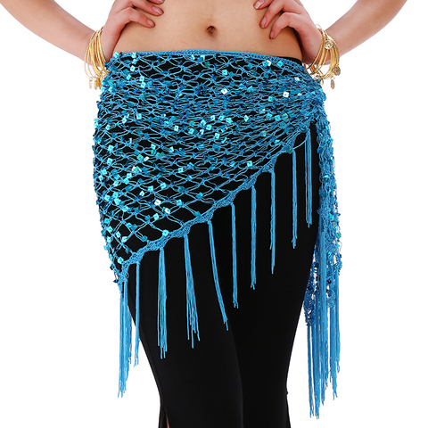 12 Colors Belly Dance Practice Clothes Accessories Stretchy Long Tassel Triangle Belt Hand Crochet Belly Dance Hip Scarf Sequin ► Photo 1/6