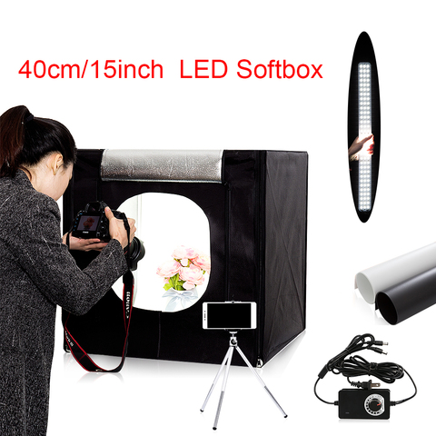 Free ship 40*40*40cm portable LED photo studio Light Tent set+2 Backdrops+dimmer switch photography tent kit mini box photo box ► Photo 1/1