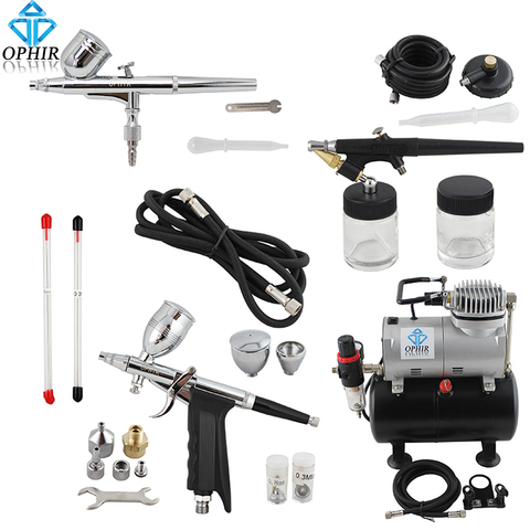 OPHIR Dual Action&Single Action Airbrush Kit with Tank Air Compressor Air Brush Gun for Model Hobby Nail Art_AC090+004A+071+069 ► Photo 1/6