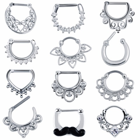 1PC Fashion Brass Tribal Fan Nose Septum Clicker Piercing Rings 16g CZ Gem Flower Earrings Septum Tragus Charming Jewelry ► Photo 1/6