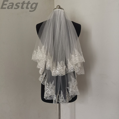Easttg White Ivory Fashion Two Layer Bridal Veil Tulle Wedding Veils With Comb Lace Edge Wedding Accessories Veu de Noiva ► Photo 1/6