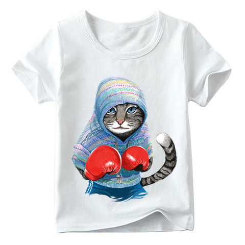 Children Super Cool Boxing Cat Attack Print T Shirt Baby Boys/girls Short Sleeve Summer Tops Kids Great Casual Clothes,ooo5043 ► Photo 1/6