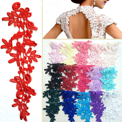 4 Pieces/2 Pairs 15 Colors Available Beautiful Fabric Venise Sewing Lace Applique Lace Collar Trim 25X9cm DIY Craft-ZC ► Photo 1/6