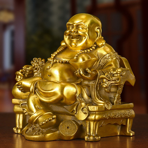 Lucky Maitreya Statue Feng Shui Ornaments Open Light Pure Copper Crafts Treasures Wealth Buddha Home Car Decoration ► Photo 1/6